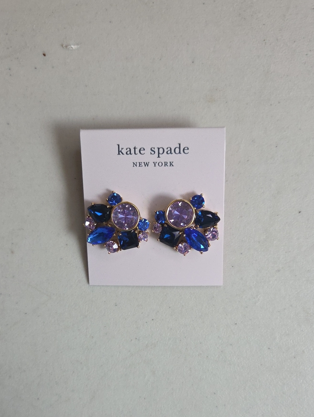 kate spade gold-tone crystal cluster earrings in lilac and royal blue - Picture 1 of 3